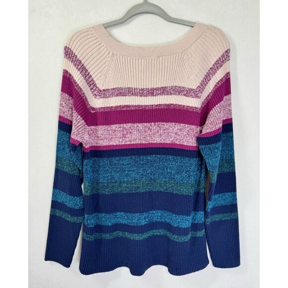 Chicos Ribbed Knit V-Neck Sweater Womens 3/XL Multicolor Stripe Pullover Classic - Picture 3 of 10